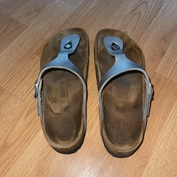 Birkenstock Silver Metallic Thong Toe / Slip On Sandals Size 39 - Picture 5 of 7